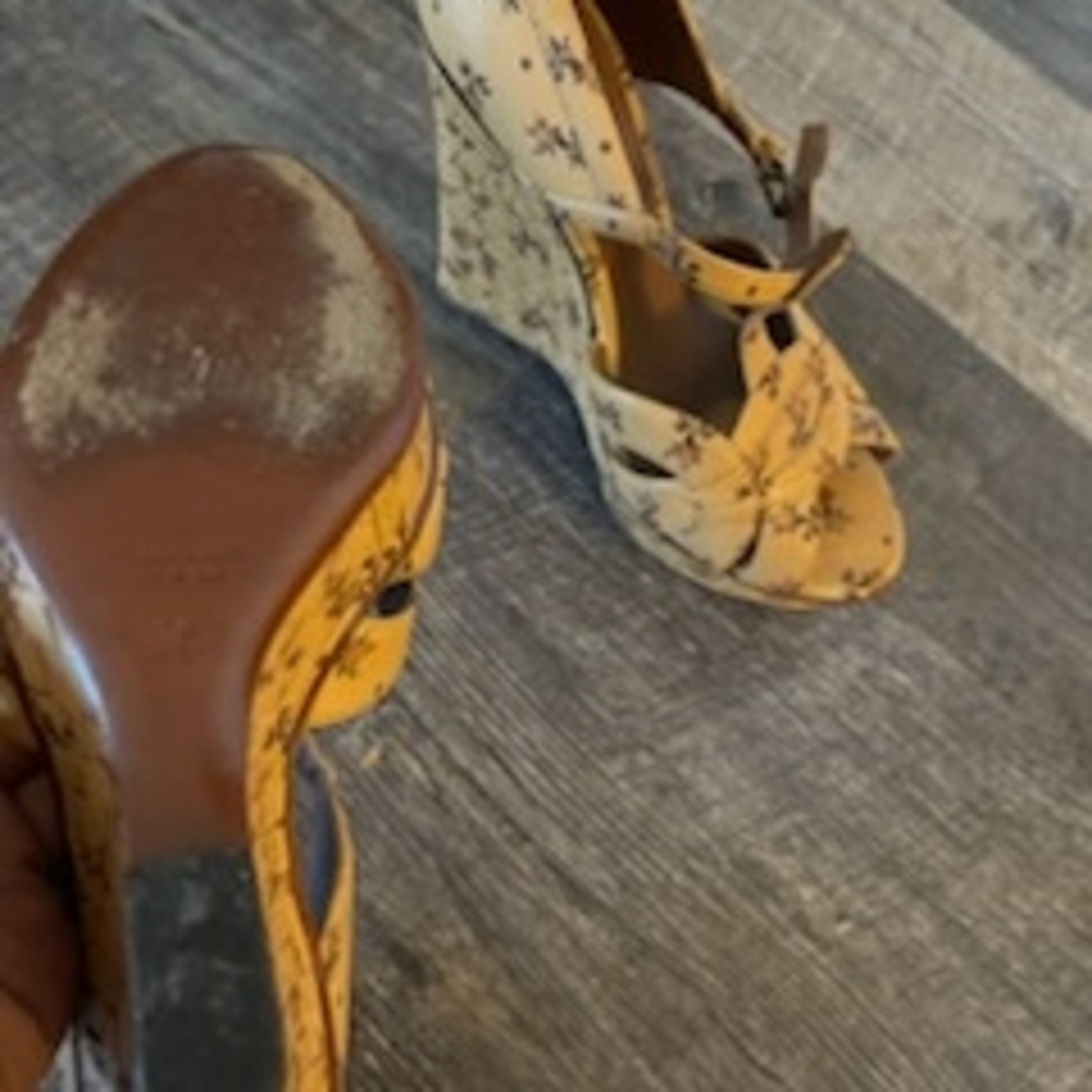 Bottega Veneta Yellow Brown Wedge Sandals